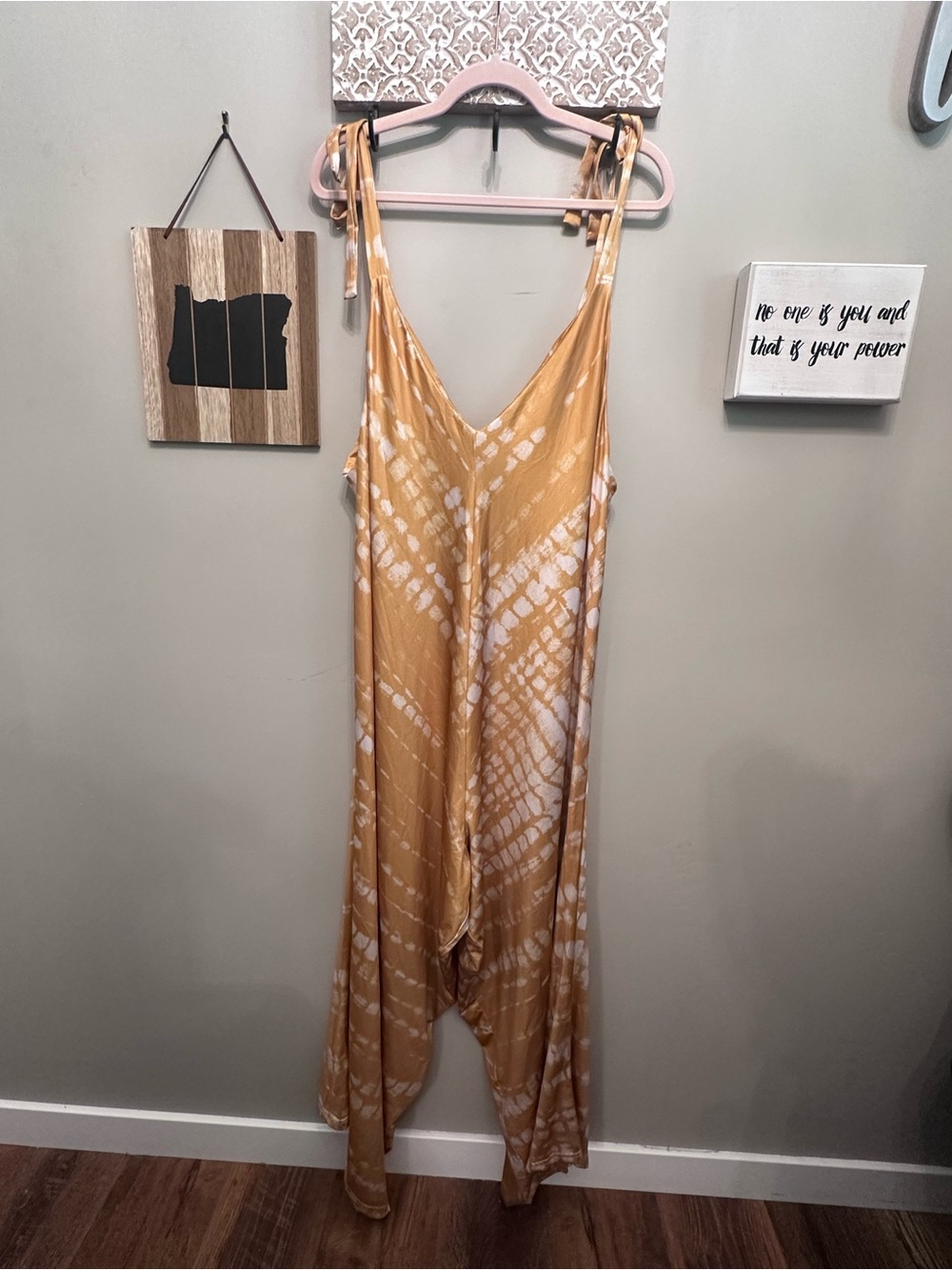 Tie-Strap Wide-Leg Jumpsuit in Mustard Gold Tie-Dye